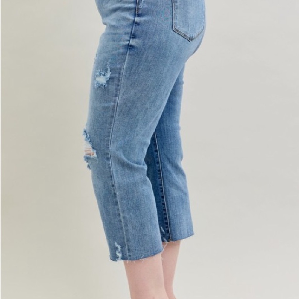 Judy Blue Full Size High Waist Destroy Crop Wide Leg Jeans Plus Size - Picture 12 of 16